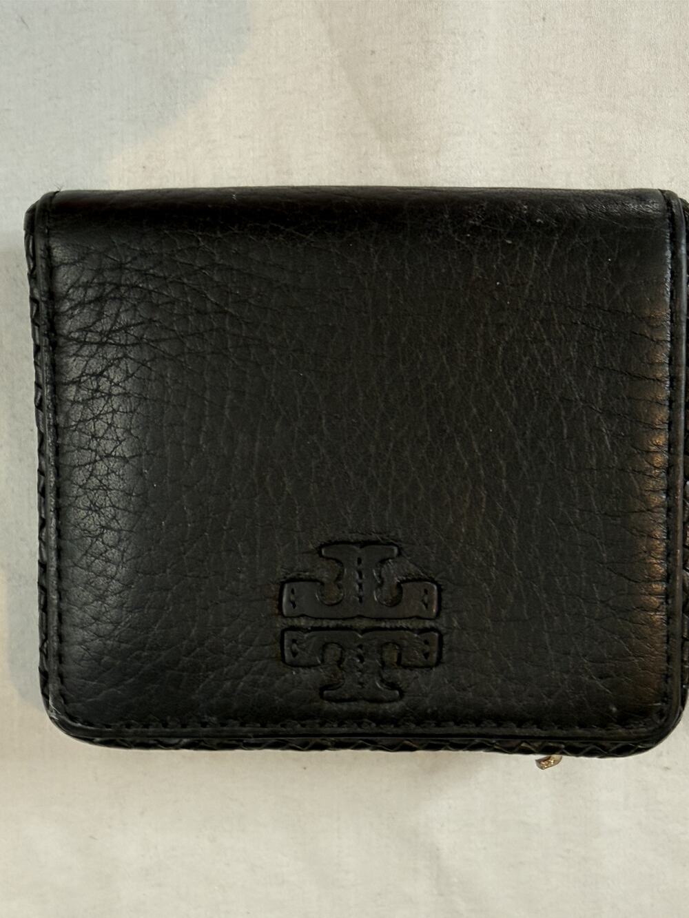 Tory Burch Black Leather Logo Zip-Around Coin Pocket Bifold Wallet